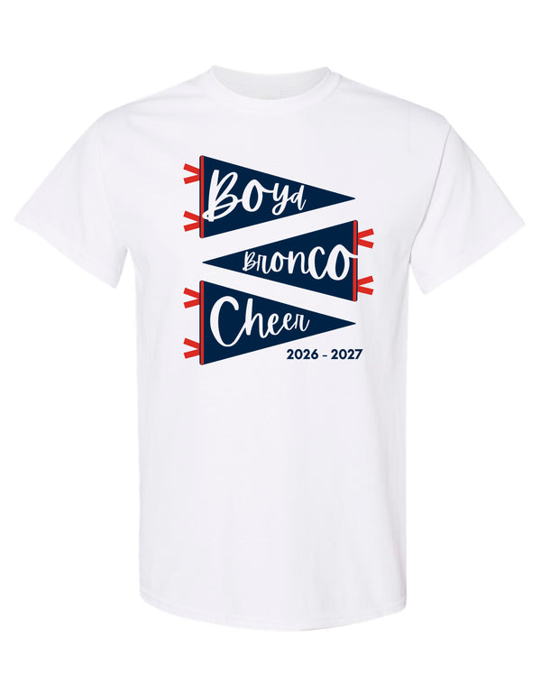 Boyd Cheer Practice Wear Comfort Color White Pennant Design Short Sleeve T-Shirt