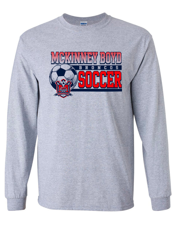 Boyd Soccer Ball Crest Sports Gray Gildan Long Sleeve Tee