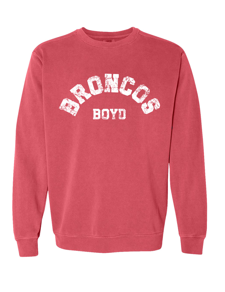 Boyd Soccer Distressed BRONCOS Crimson Comfort Colors Crewneck