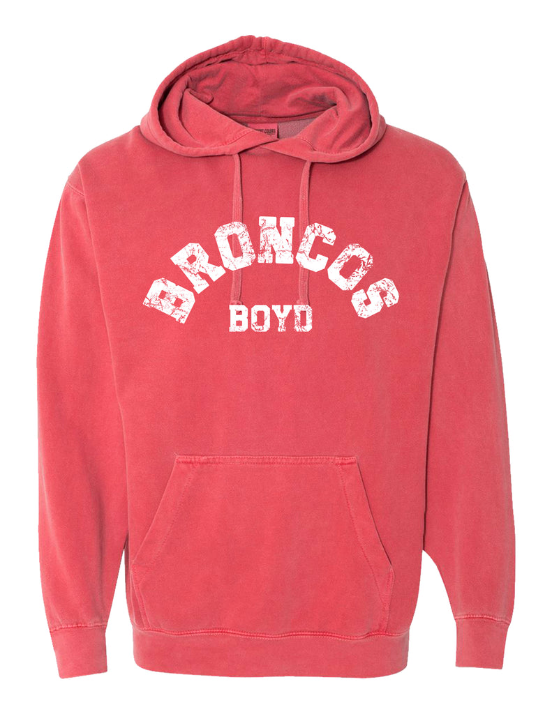 Boyd Soccer Distressed BRONCOS Crimson Comfort Colors Hoodie