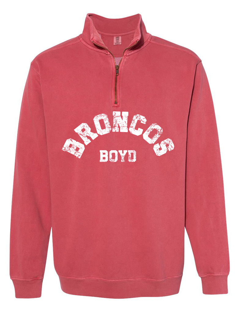 Boyd Soccer Distressed BRONCOS Crimson Comfort Colors Quarter Zip