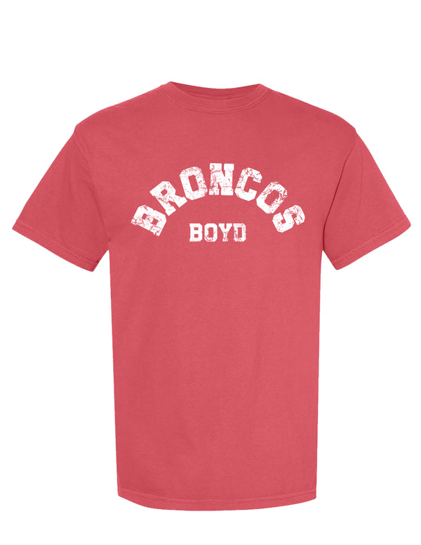 Boyd Soccer Distressed BRONCOS Crimson Comfort Colors Tee