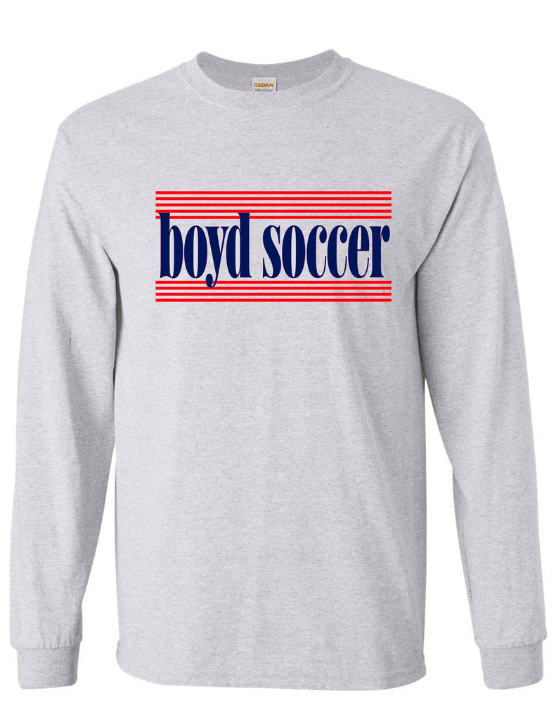 Boyd Soccer Lines Ash Gray Gildan Long Sleeve Tee