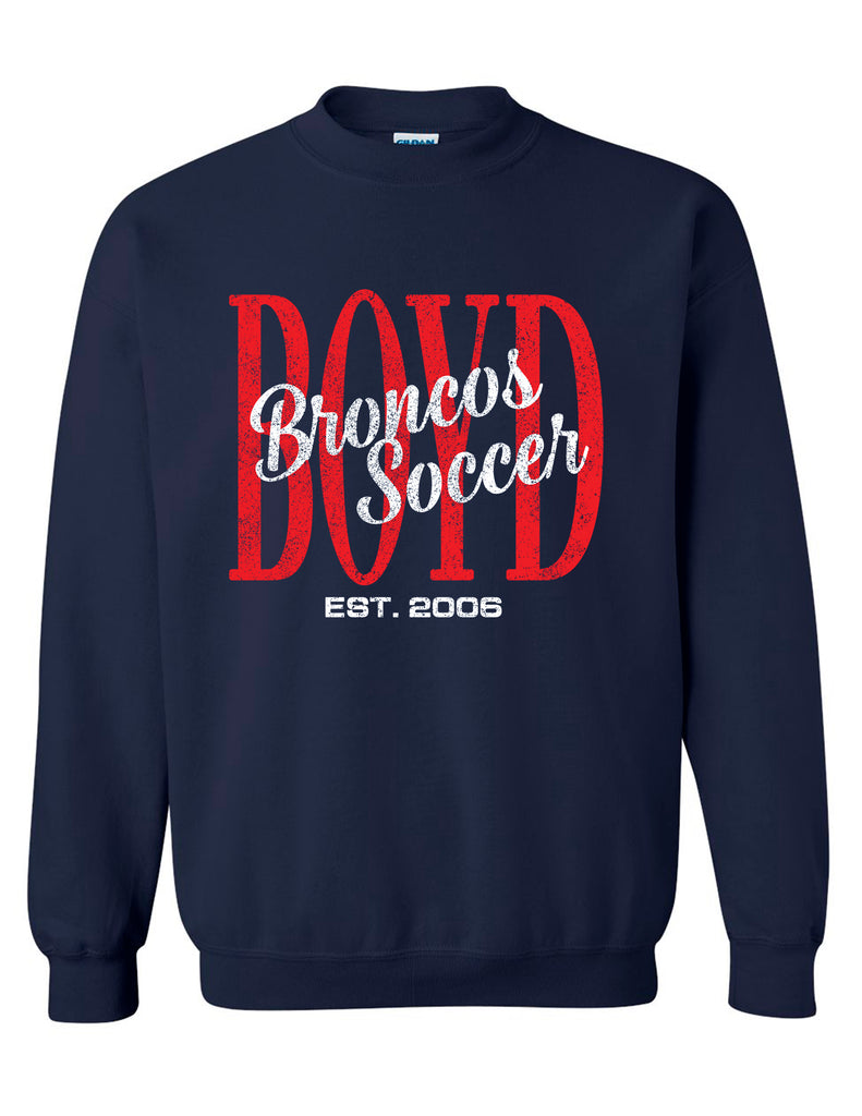 Boyd Soccer Tall BOYD Script Navy Gildan Crewneck