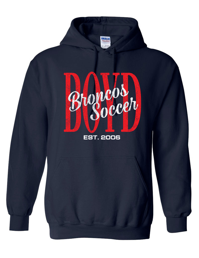 Boyd Soccer Tall BOYD Script Navy Gildan Hoodie