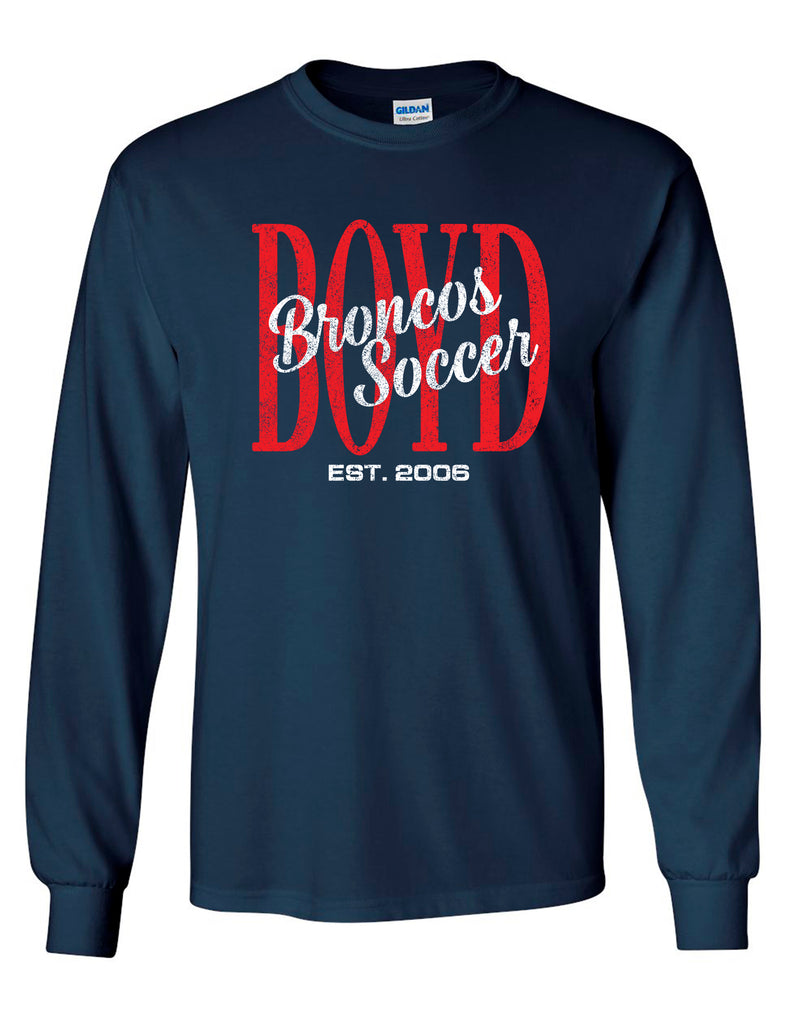 Boyd Soccer Tall BOYD Script Navy Gildan Long Sleeve Tee