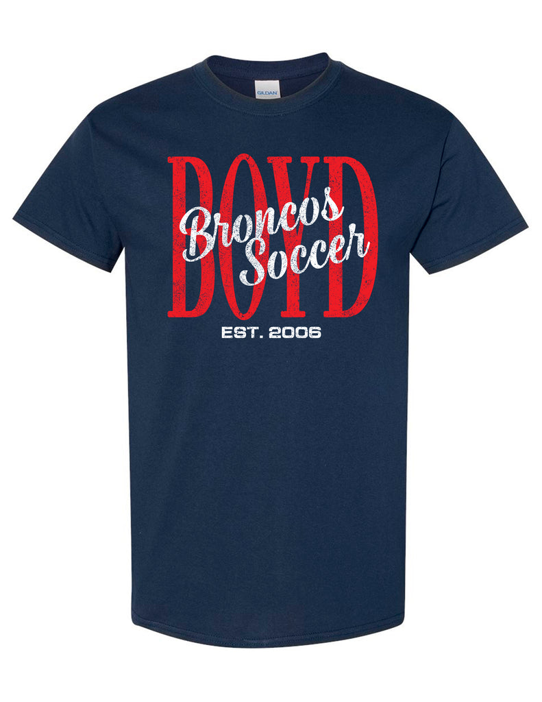 Boyd Soccer Tall BOYD Script Navy Gildan Tee