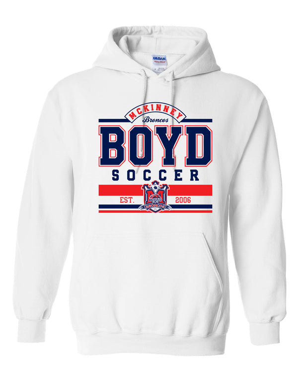 Boyd Soccer Varsity Style White Gildan Hoodie