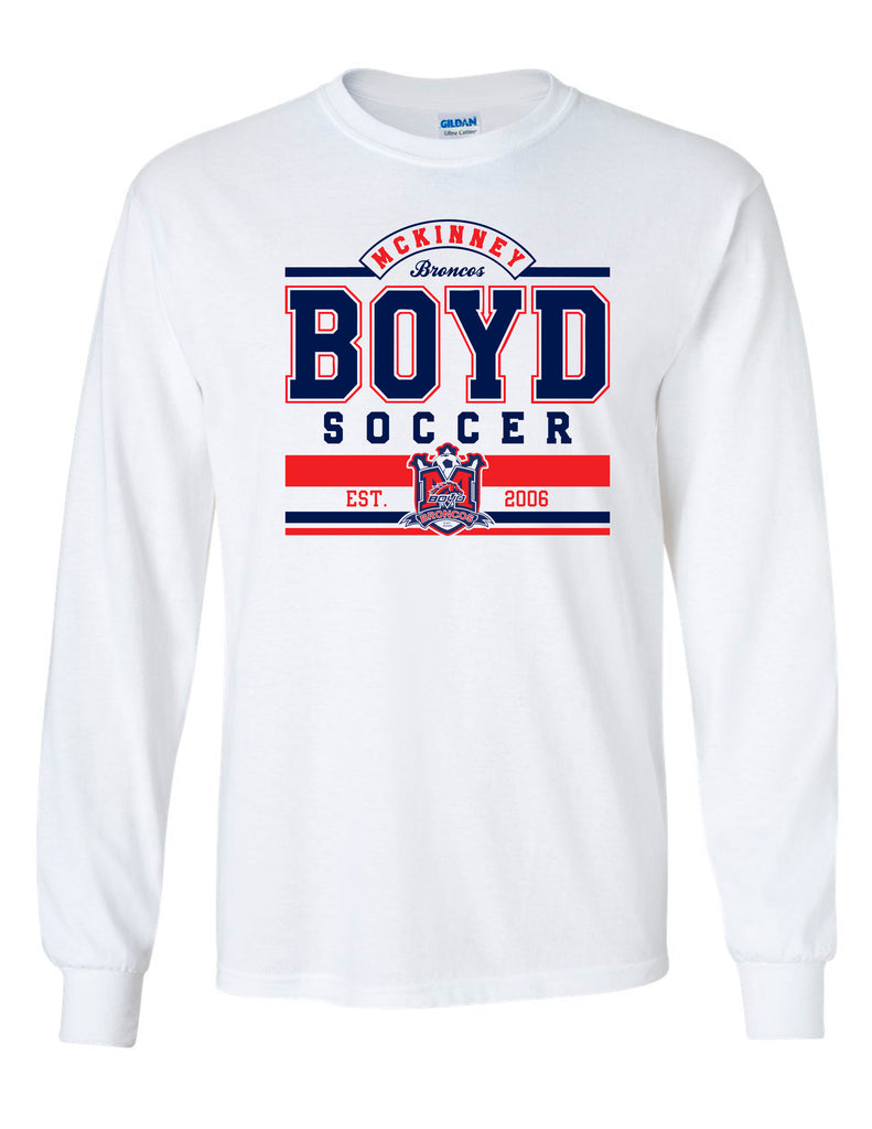 Boyd Soccer Varsity Style White Gildan Long Sleeve Tee