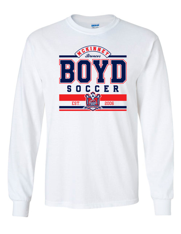 Boyd Soccer Varsity Style White Gildan Long Sleeve Tee
