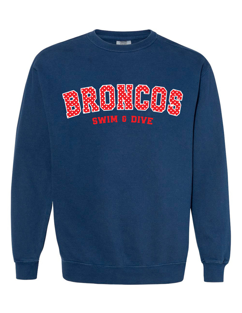 Boyd Swim and Dive Comfort Wash Crewneck Sweatshirt Navy Polka Dot Applique