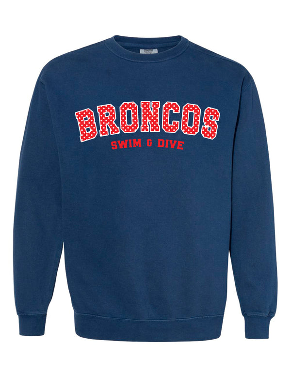 Boyd Swim and Dive Comfort Wash Crewneck Sweatshirt Navy Polka Dot Applique