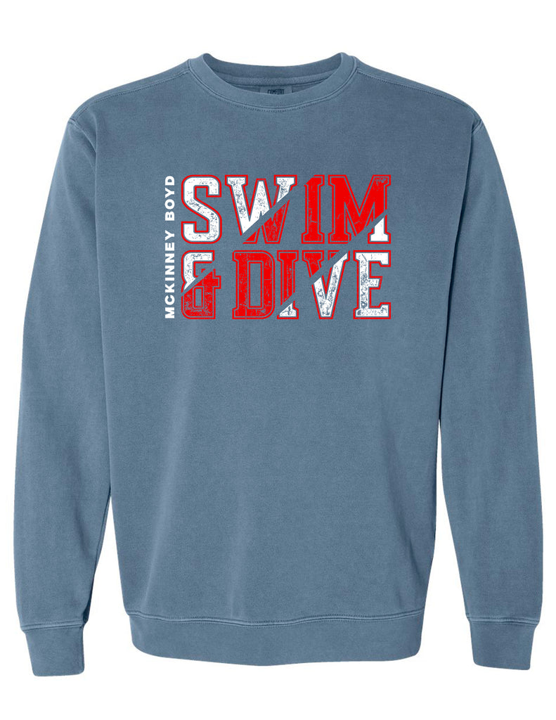 Boyd Swim & Dive Comfort Colors Blue Jean Swim Slanted Design Crewneck Sweatshirt