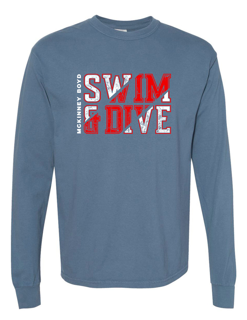 Boyd Swim & Dive Comfort Colors Blue Jean Swim Slanted Design LS Tee