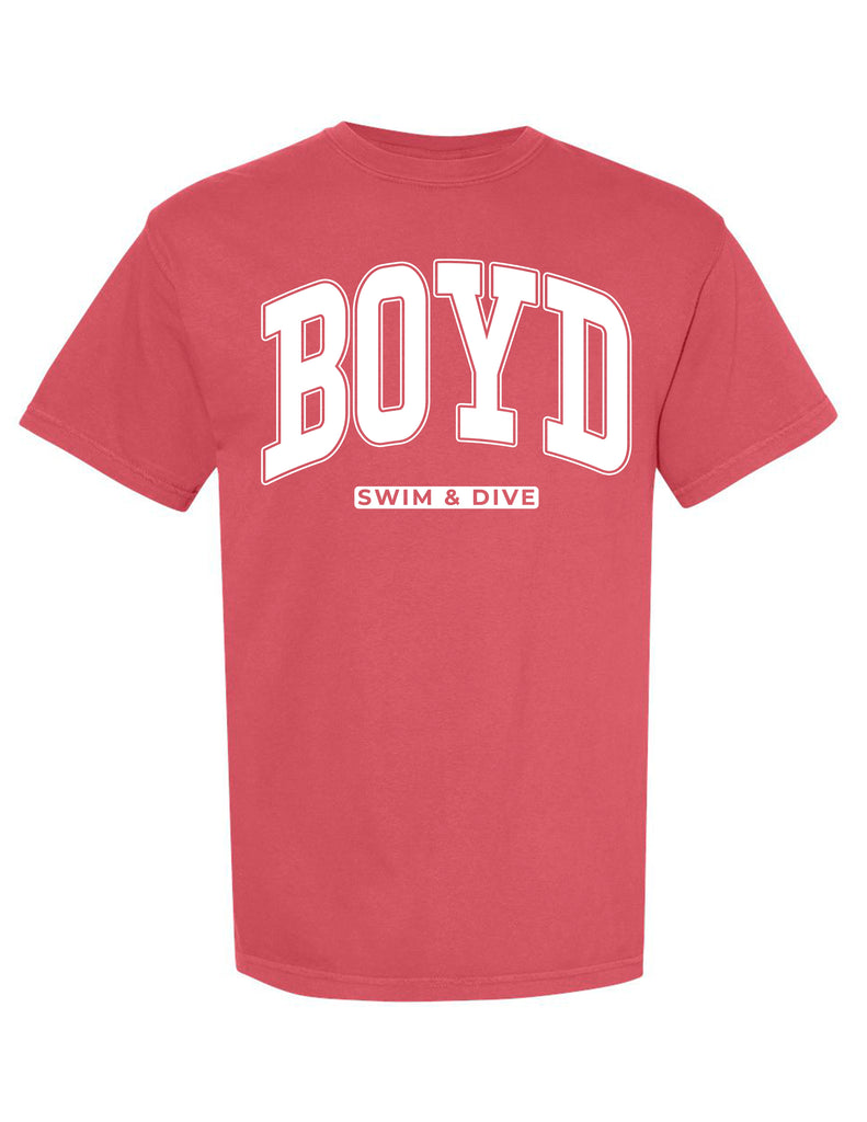 Boyd Swim & Dive Comfort Colors Crimson Oversized BRONCOS Design SS Tee