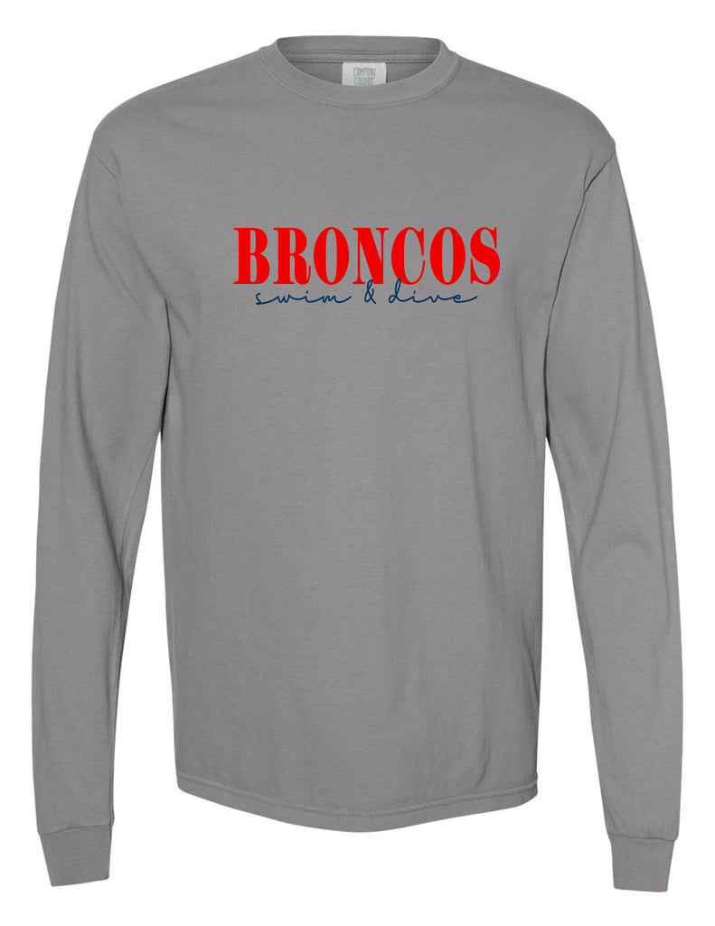 Boyd Swim & Dive Comfort Colors Granite BRONCOS Script LS Tee