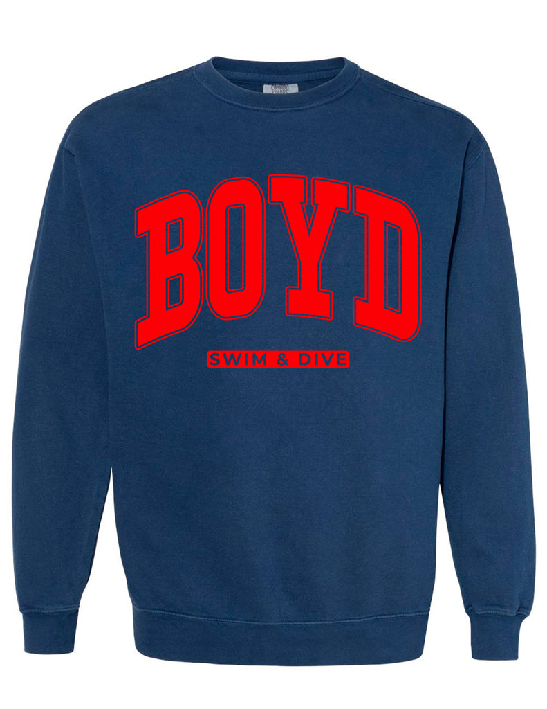 Boyd Swim & Dive Comfort Colors Navy Oversized BRONCOS Design Crewneck Sweatshirt