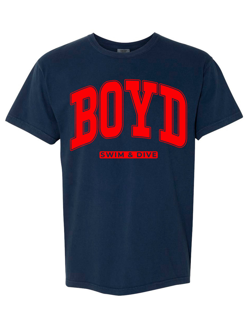 Boyd Swim & Dive Comfort Colors Navy Oversized BRONCOS Design SS Tee