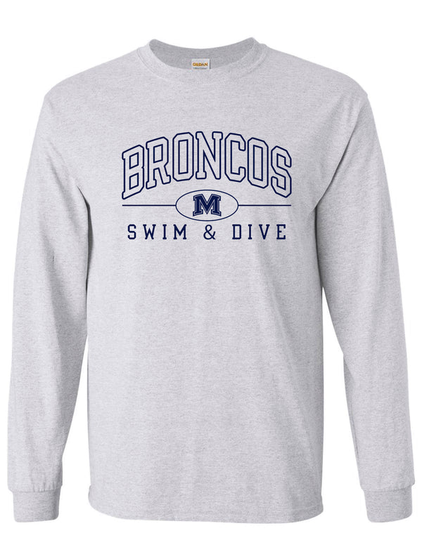 Boyd Swim & Dive Gildan Ash Gray Broncos Outline Design LS Tee