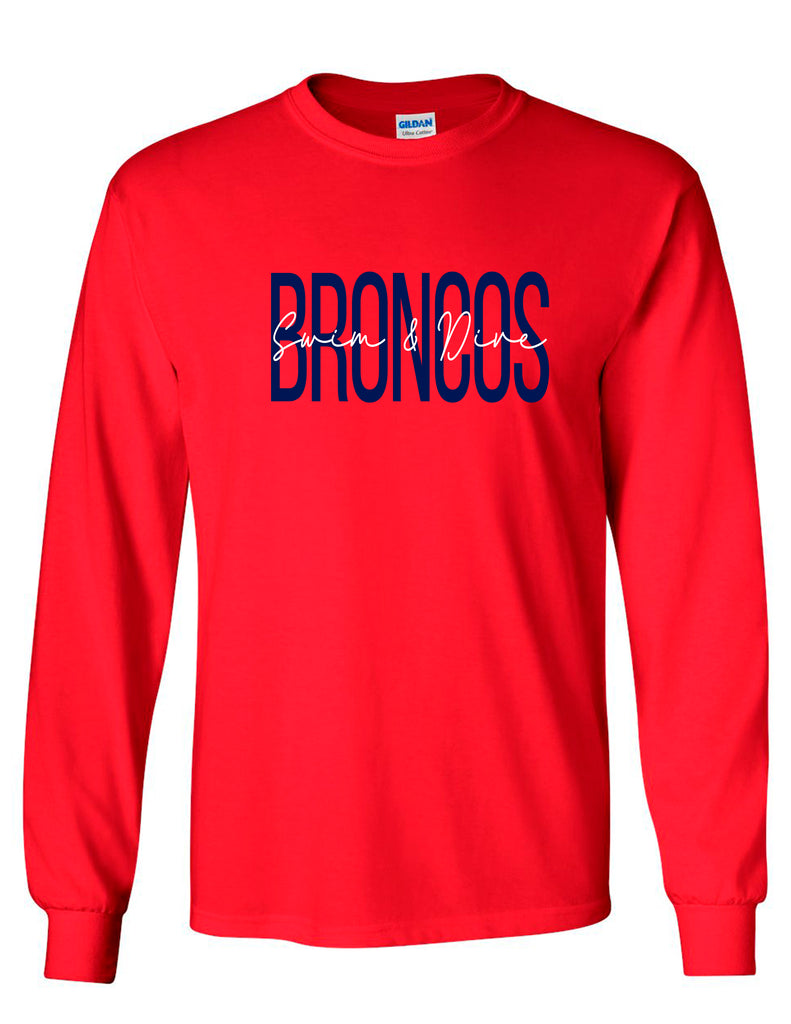 Boyd Swim & Dive Gildan Red Tall Broncos Script Design LS Tee