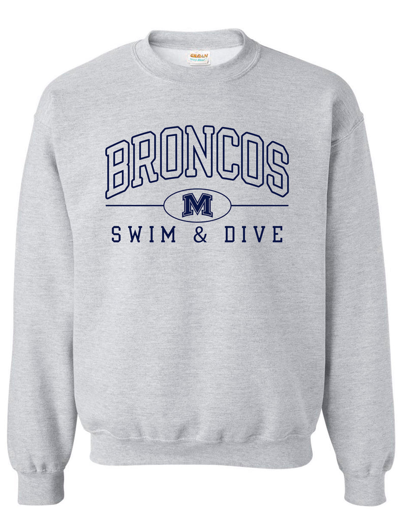 Boyd Swim & Dive Gildan SoftStyle Ash Gray Broncos Outline Design Crewneck Sweatshirt