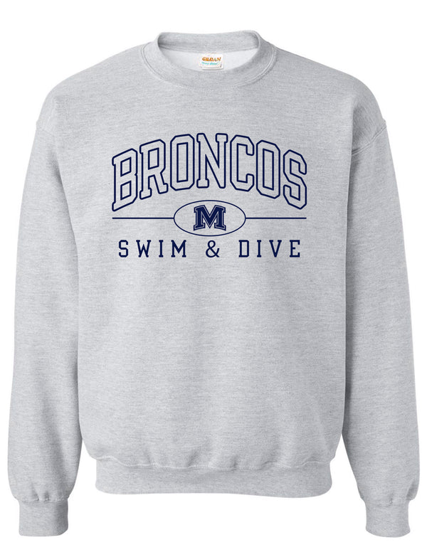 Boyd Swim & Dive Gildan SoftStyle Ash Gray Broncos Outline Design Crewneck Sweatshirt