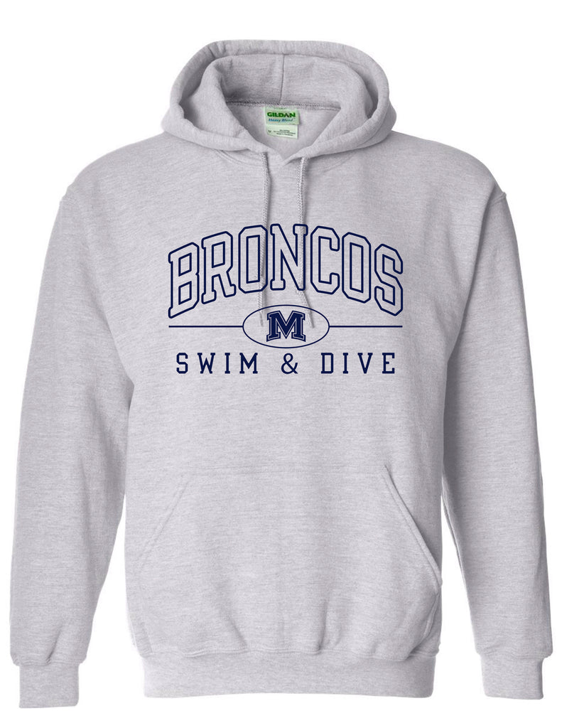 Boyd Swim & Dive Gildan SoftStyle Ash Gray Broncos Outline Design Hoodie