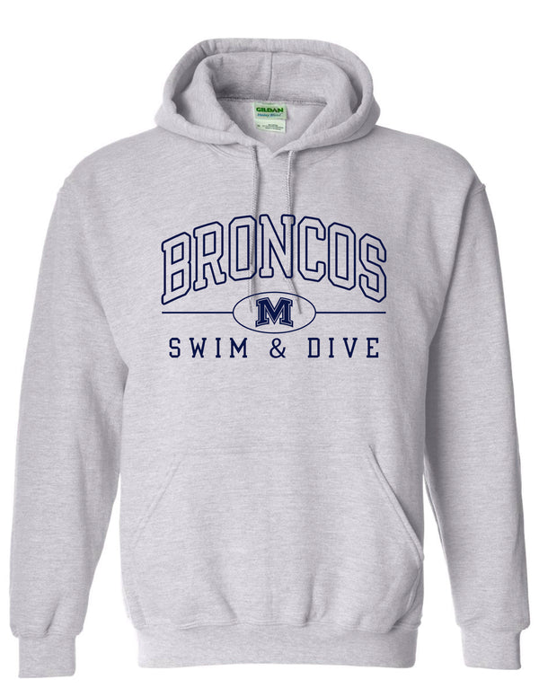 Boyd Swim & Dive Gildan SoftStyle Ash Gray Broncos Outline Design Hoodie