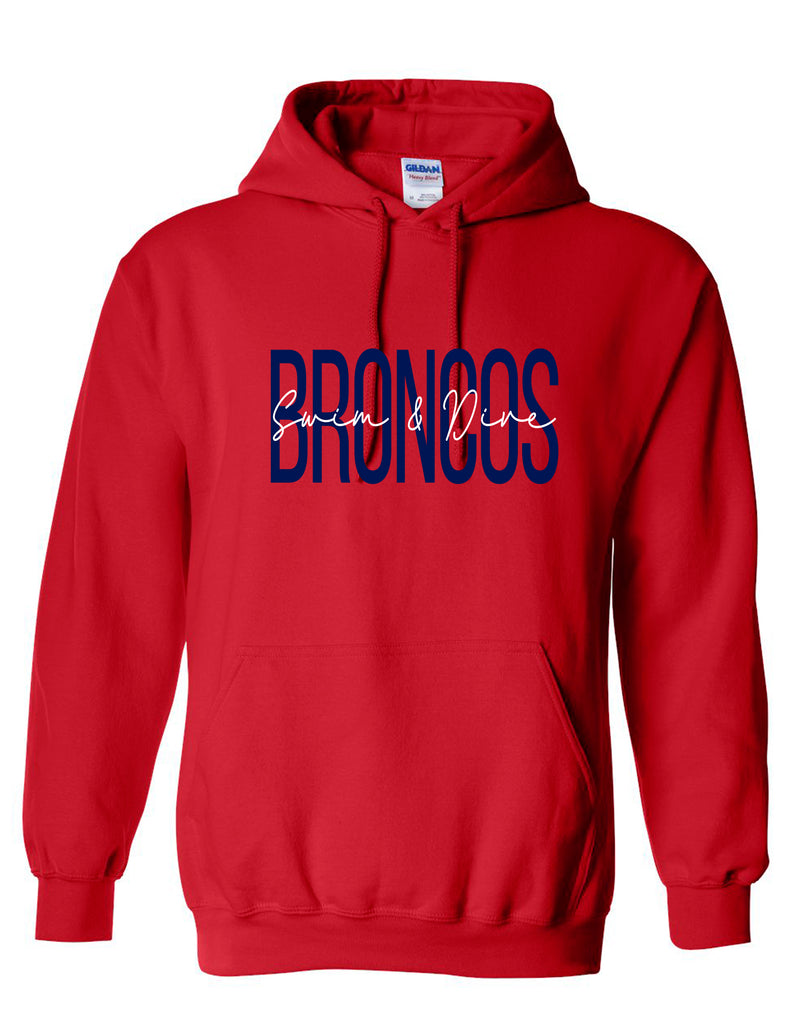 Boyd Swim & Dive Gildan SoftStyle Red Tall Broncos Script Design Hoodie