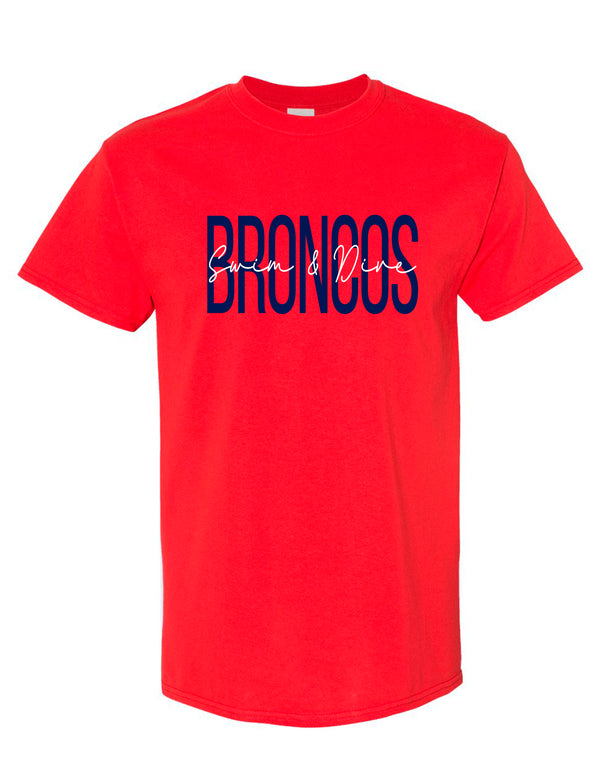 Boyd Swim & Dive Gildan SoftStyle Red Tall Broncos Script Design SS Tee