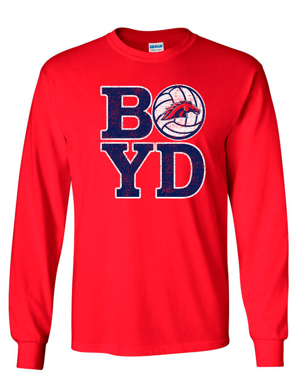 Boyd Volleyball BOYD Ball Red Gildan Long Sleeve Tee