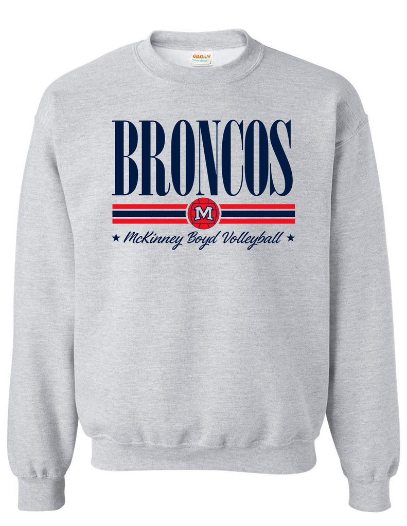 Boyd Volleyball BRONCOS Stripe Ash Gray Gildan Crewneck