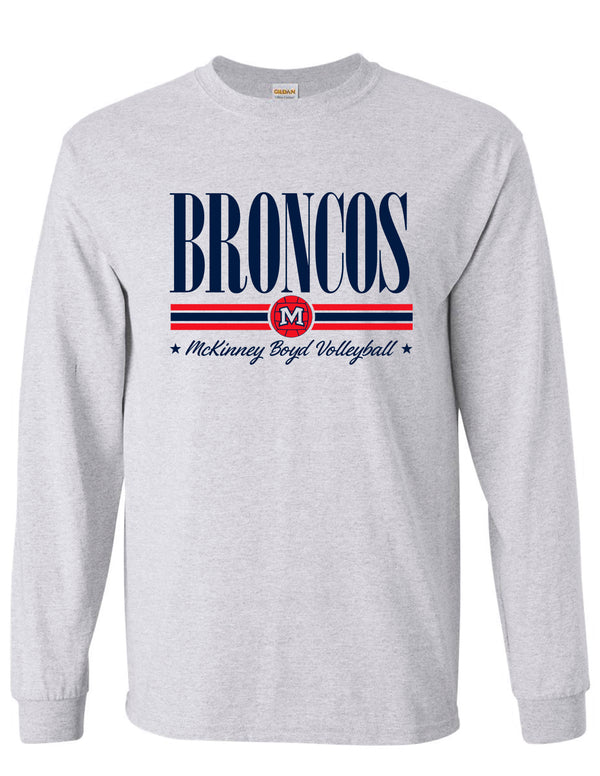 Boyd Volleyball BRONCOS Stripe Ash Gray Gildan Long Sleeve Tee