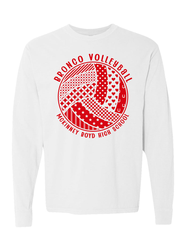 Boyd Volleyball Pattern Ball White Comfort Colors Long Sleeve Tee