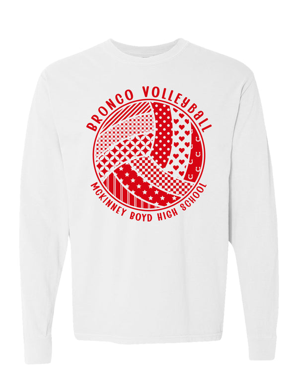 Boyd Volleyball Pattern Ball White Comfort Colors Long Sleeve Tee