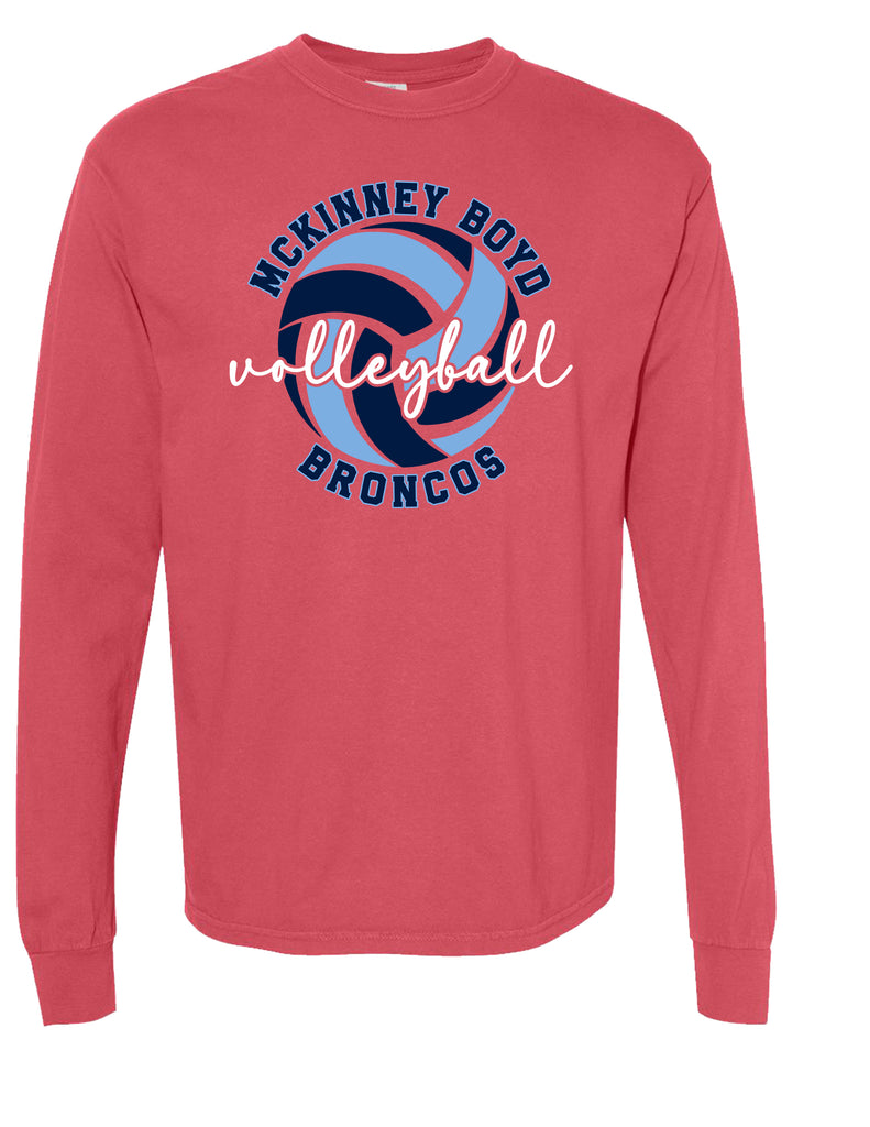 Boyd Volleyball Script Crimson Comfort Colors Long Sleeve Tee