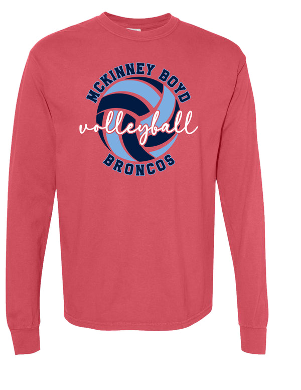 Boyd Volleyball Script Crimson Comfort Colors Long Sleeve Tee