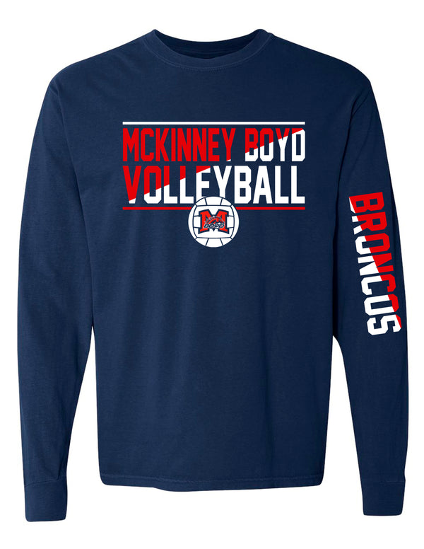 Boyd Volleyball Slant Design Navy Comfort Colors Long Sleeve Tee