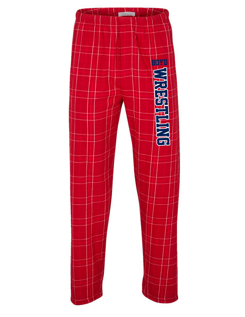 Boyd Wrestling Boxercraft Unisex Red Plaid PJ Pants with Printed Leg
