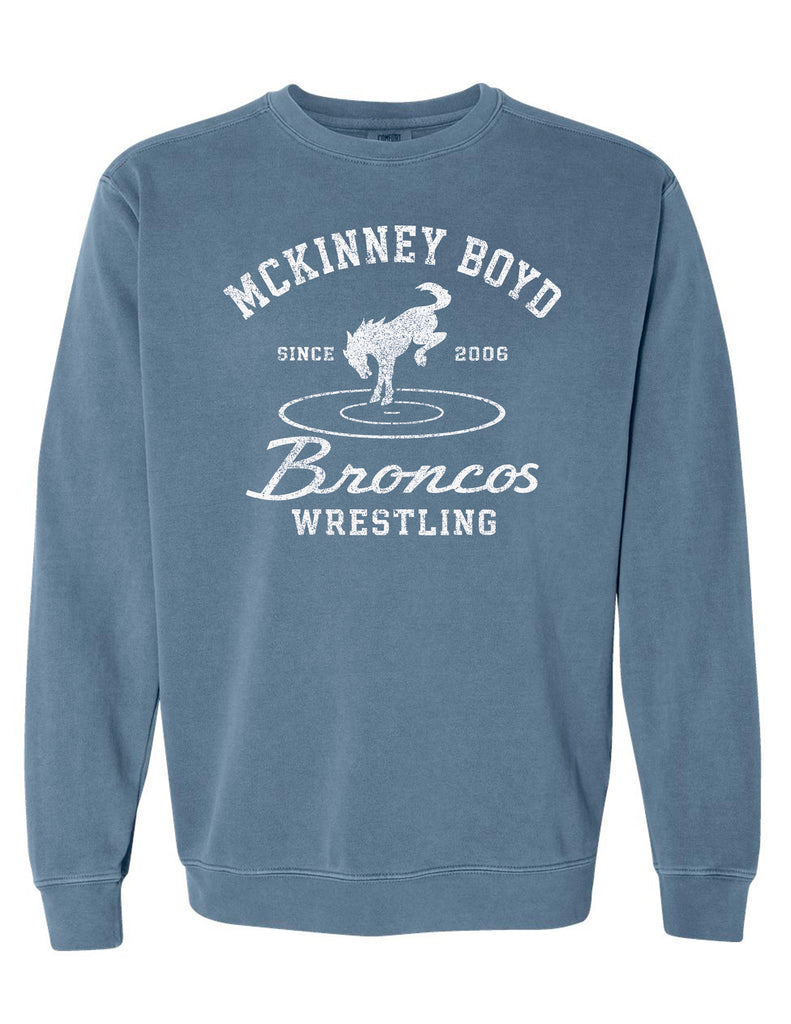 Boyd Wrestling Comfort Color Blue Jean Bronco Est. Crewneck Sweatshirt