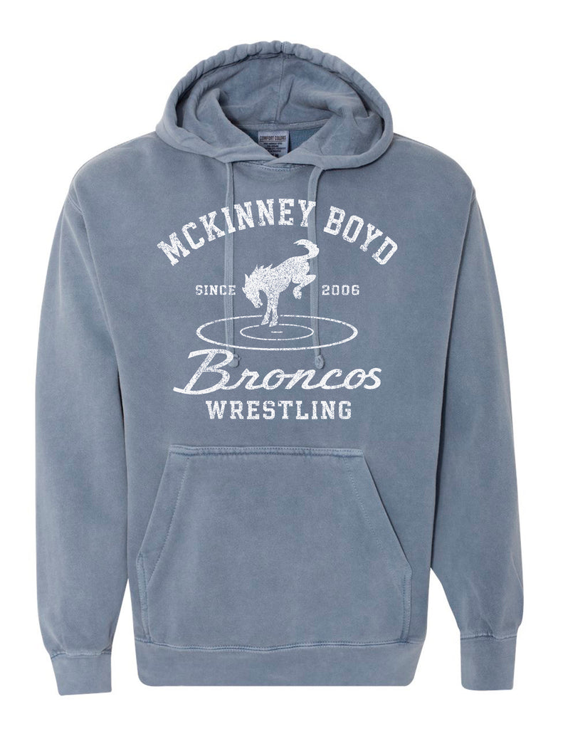Boyd Wrestling Comfort Color Blue Jean Bronco Est. Hoodie