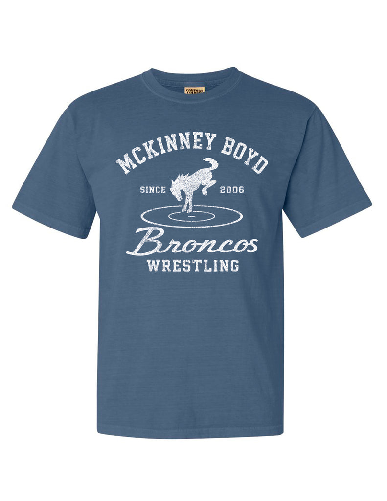 Boyd Wrestling Comfort Color Blue Jean Bronco Est. Short Sleeve T-Shirt