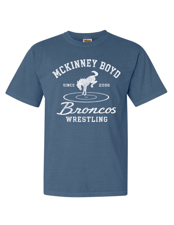 Boyd Wrestling Comfort Color Blue Jean Bronco Est. Short Sleeve T-Shirt