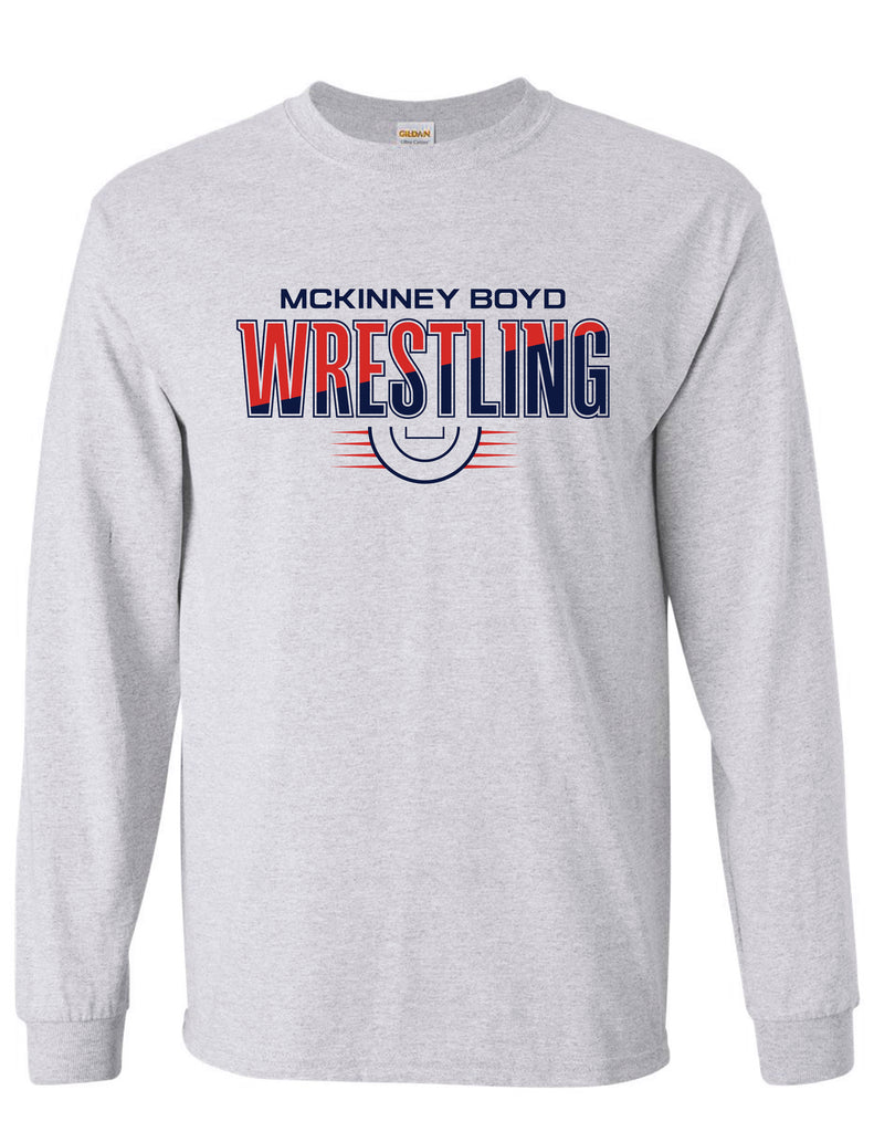 Boyd Wrestling Gildan Ash Gray Half Circle Long Sleeve T-Shirt