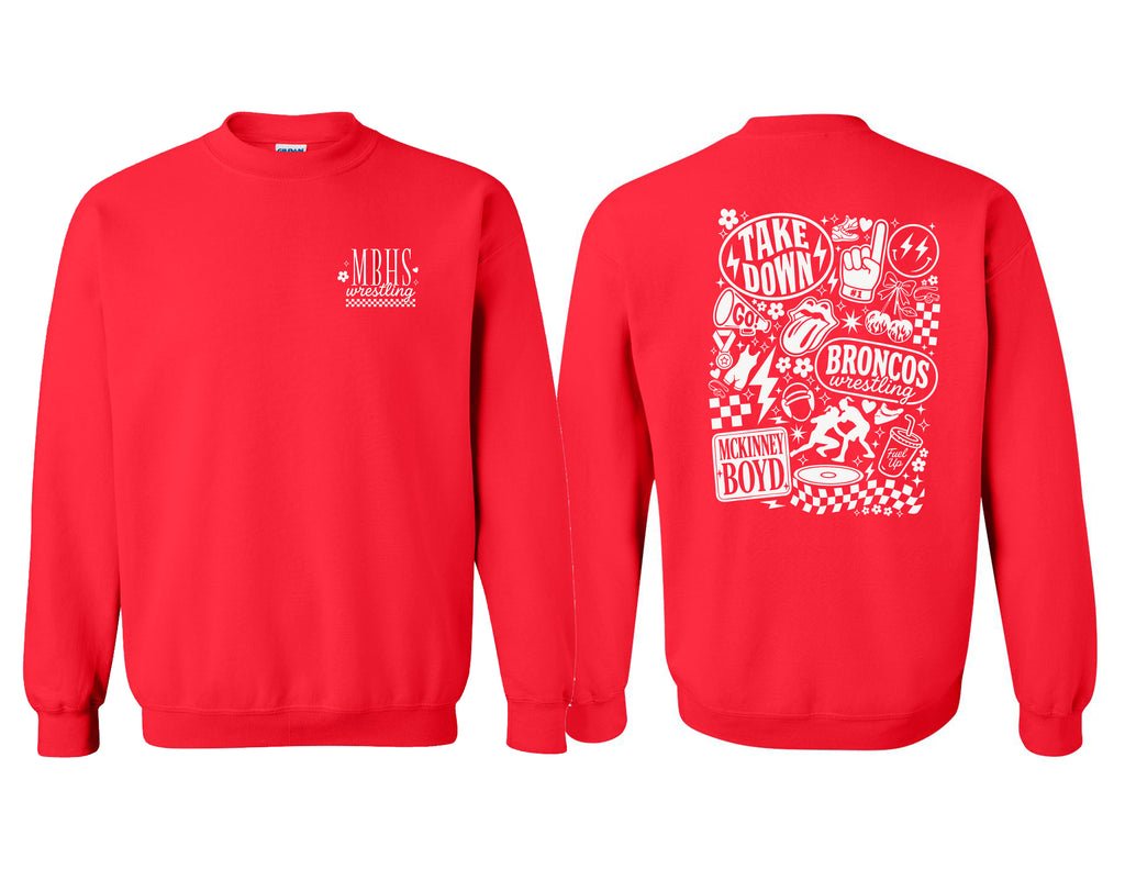 Boyd Wrestling Gildan Red Icon Doodles Crewneck Sweatshirt