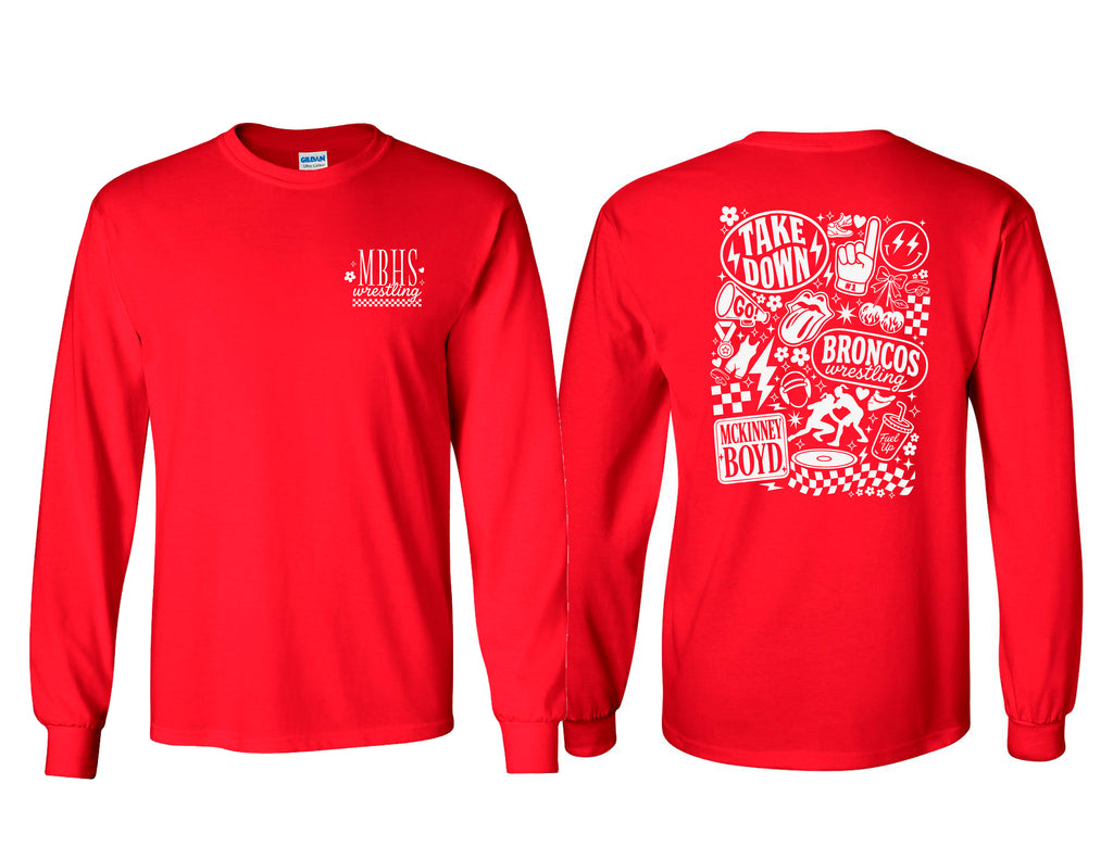 Boyd Wrestling Gildan Red Icon Doodles Long Sleeve T-Shirt