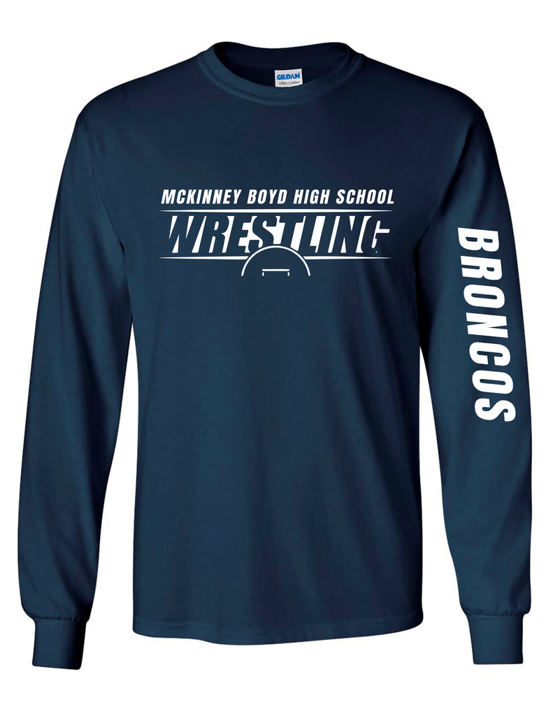 Boyd Wrestling Navy Broncos Design LS Tee