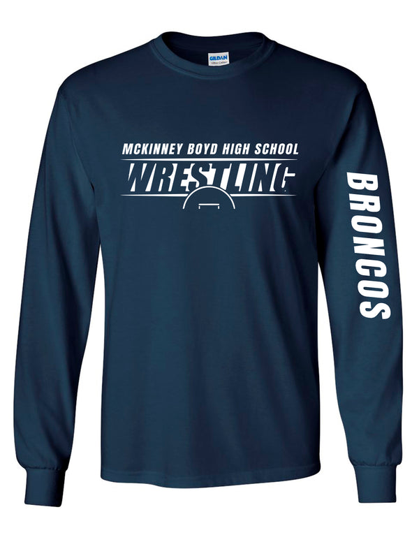 Boyd Wrestling Navy Broncos Design LS Tee