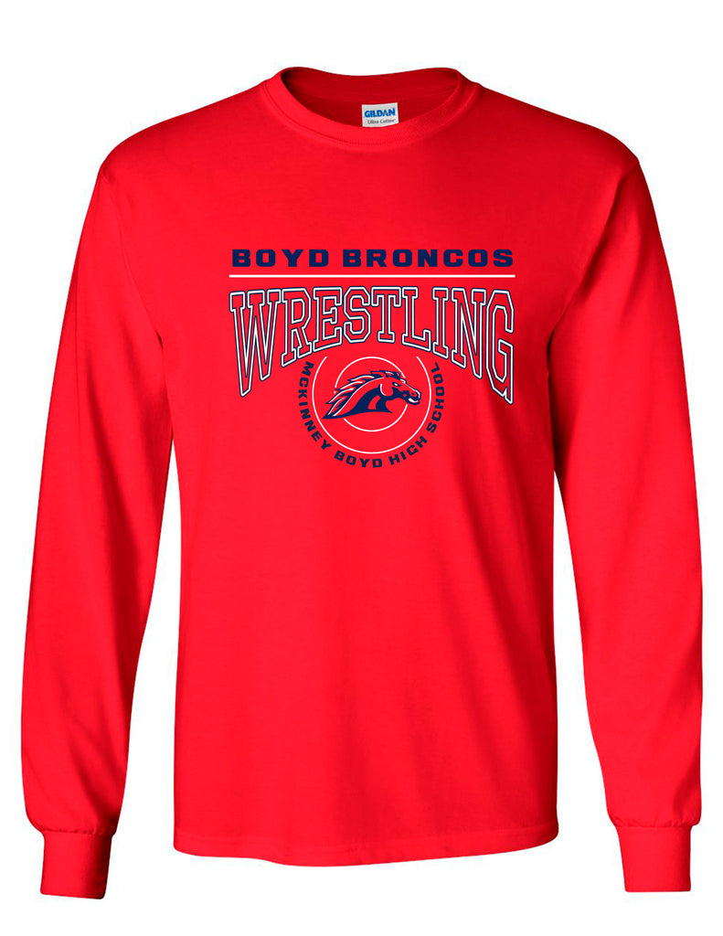 Boyd Wrestling Red Circle Mat Design LS Tee