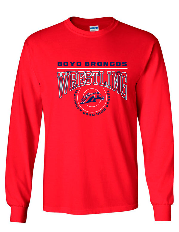 Boyd Wrestling Red Circle Mat Design LS Tee